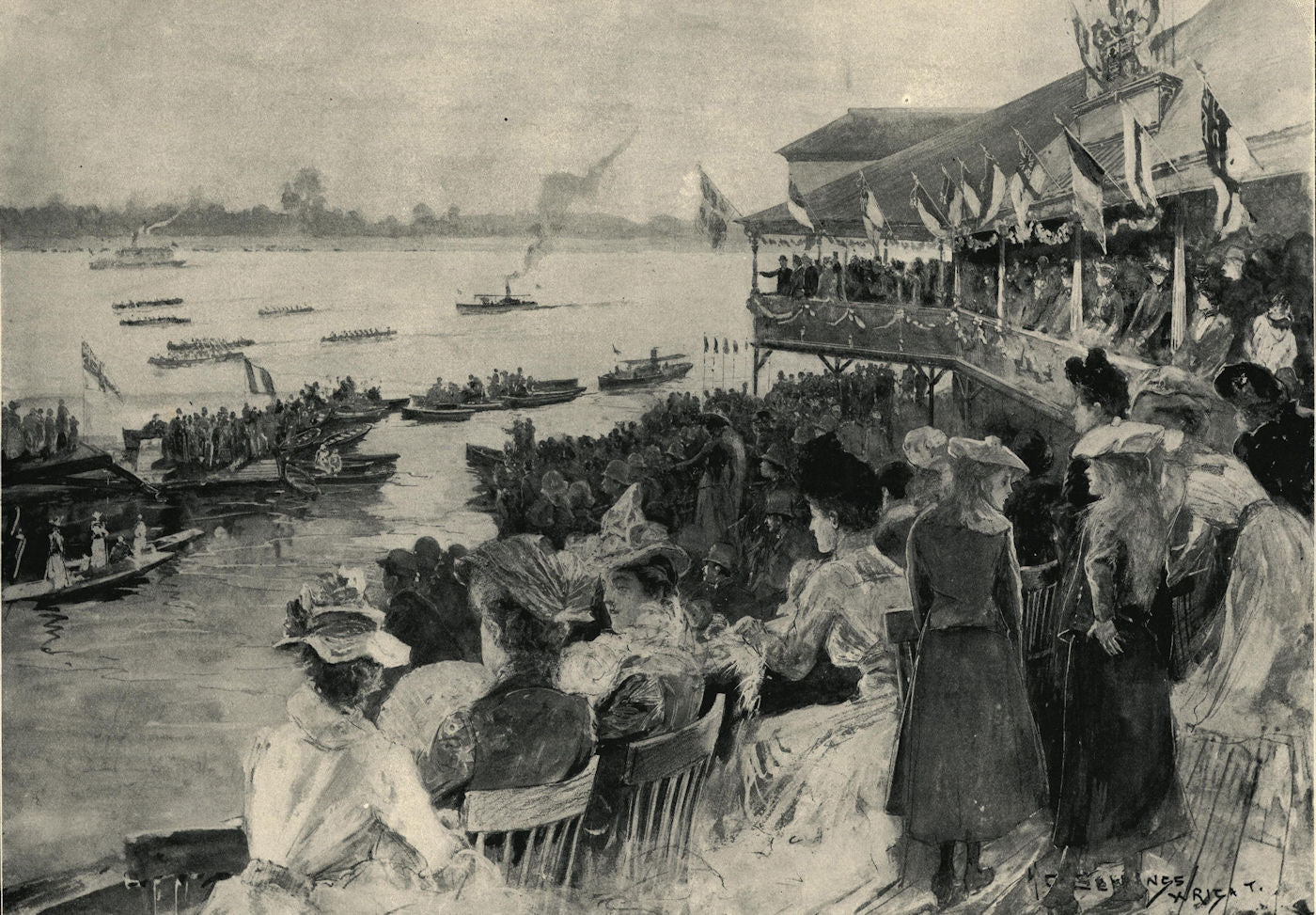 Royal Party. Indian War-Canoe Championship, Rockcliffe, Ottawa river Canada 1901